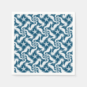 Zeepaard en zeeduivel - Blue Sealife Pattern Servet