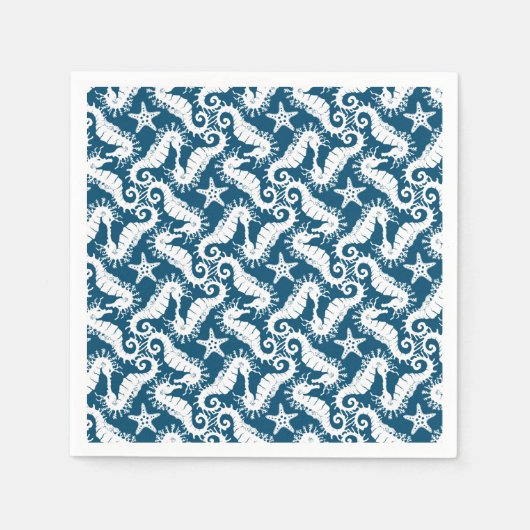 Zeepaard en zeeduivel - Blue Sealife Pattern Servet (Voorkant)