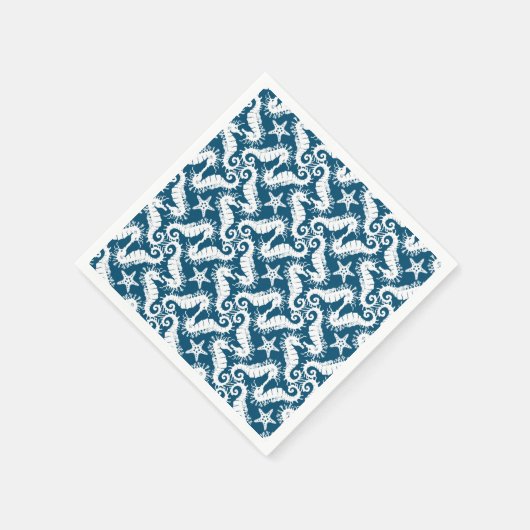 Zeepaard en zeeduivel - Blue Sealife Pattern Servet (Hoek)