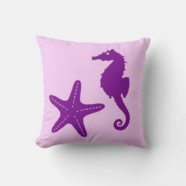 Zeepaard en zeester - amethyst en orchidee kussen (Voorkant)