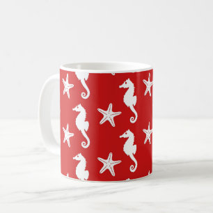 Zeepaard en zeester - donkerkoraal rood en wit koffiemok