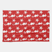 Zeepaard en zeester - donkerkoraal rood en wit theedoek (Horizontaal)