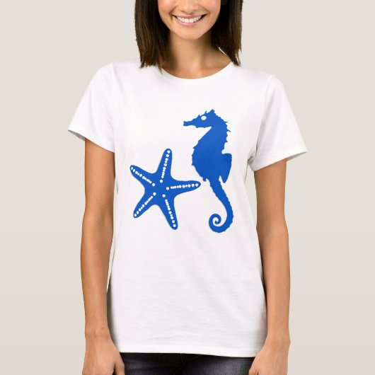 Zeepaard en zeester - kobalblauw t-shirt (Voorkant)