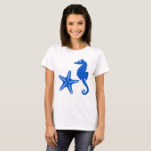 Zeepaard en zeester - kobalblauw t-shirt (Voorkant volledig)