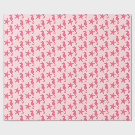 Zeepaard en zeester - koraalroze cadeaupapier (Vlak)