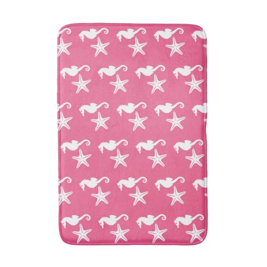 Zeepaard en zeester - koraalroze en wit badmat (Voorkant Verticaal)