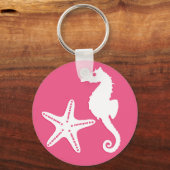 Zeepaard en zeester - koraalroze en wit sleutelhanger (Voorkant)