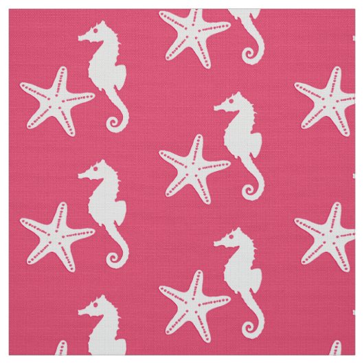 Zeepaard en zeester - koraalroze en wit stof (Swatch)