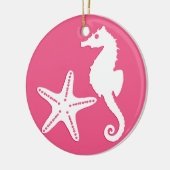 Zeepaard en zeester - koraalroze keramisch ornament (Links)