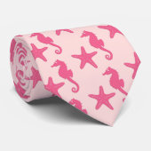 Zeepaard en zeester - koraalroze stropdas (Opgerold)