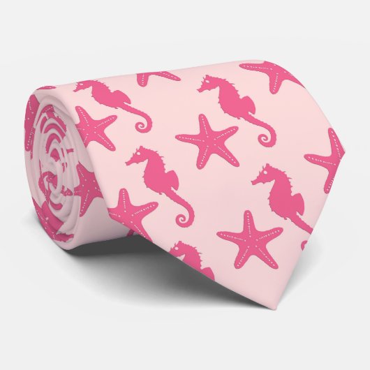Zeepaard en zeester - koraalroze stropdas (Opgerold)