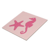 Zeepaard en zeester - koraalroze tegeltje (Zijkant)