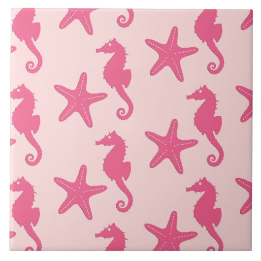 Zeepaard en zeester - koraalroze tegeltje (Voorkant)