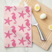 Zeepaard en zeester - koraalroze theedoek (Quarter Fold)