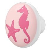 Zeepaard en zeester - koraalroze tinten keramische knop (Rechts)