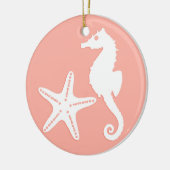 Zeepaard en zeester - Licht koraalroze Keramisch Ornament (Links)