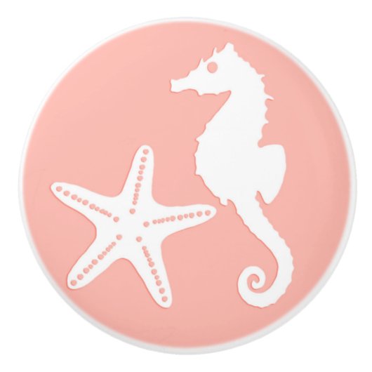 Zeepaard en zeester - Licht koraalroze Keramische Knop (Voorkant)