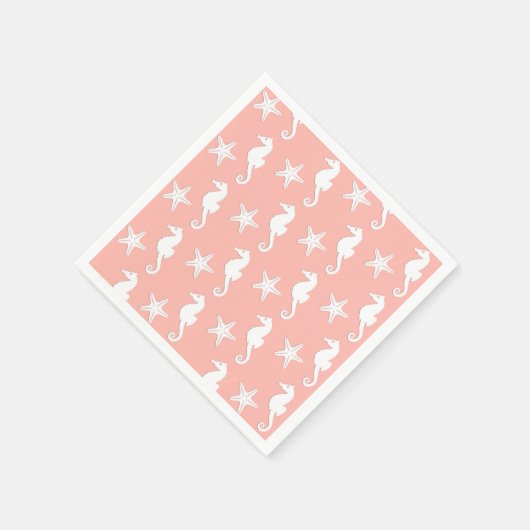 Zeepaard en zeester - Licht koraalroze Servetten (Hoek)