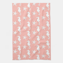 Zeepaard en zeester - Licht koraalroze Theedoek