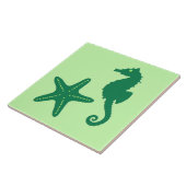 Zeepaard en zeester - limoen en smaragdgroen tegeltje (Zijkant)
