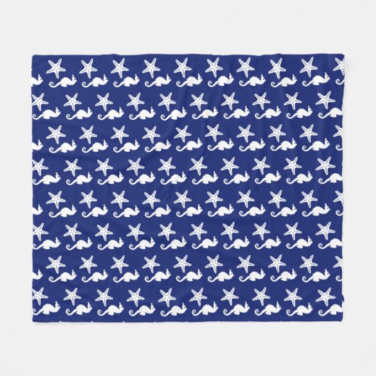 Zeepaard en zeester - marineblauw en wit fleece deken (Voorkant (Horizontaal))