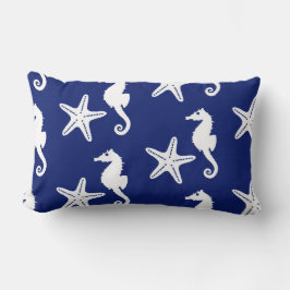 Zeepaard en zeester - marineblauw en wit kussen