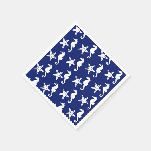 Zeepaard en zeester - marineblauw en wit servetten (Hoek)