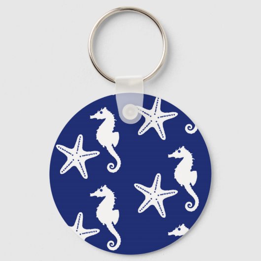 Zeepaard en zeester - marineblauw en wit sleutelhanger (Voorkant)