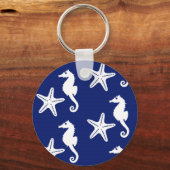 Zeepaard en zeester - marineblauw en wit sleutelhanger (Voorkant)