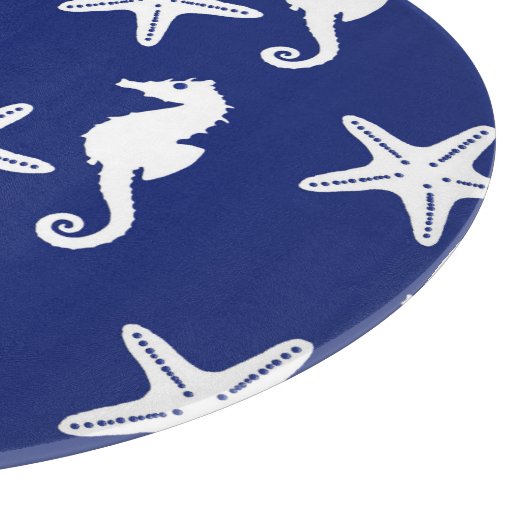 Zeepaard en zeester - marineblauw en wit snijplank (Hoek)