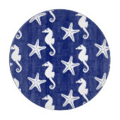 Zeepaard en zeester - marineblauw en wit snijplank (Voorkant)