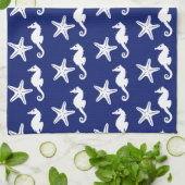 Zeepaard en zeester - marineblauw en wit theedoek (Gevouwen)
