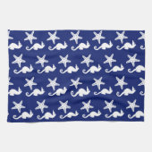 Zeepaard en zeester - marineblauw en wit theedoek (Horizontaal)