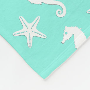 Zeepaard en zeester - wit op bleke aqua fleece deken