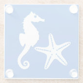 Zeepaard en zeester - wit op kobalblauw glazen onderzetter (Achterkant)