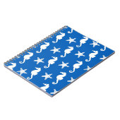 Zeepaard en zeester - wit op kobalblauw notitieboek (Linkerzijde)
