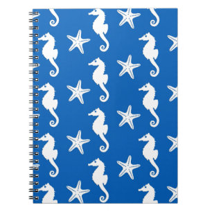 Zeepaard en zeester - wit op kobalblauw notitieboek