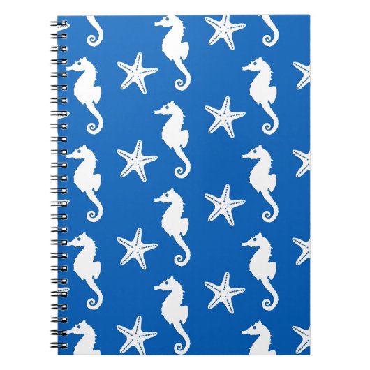 Zeepaard en zeester - wit op kobalblauw notitieboek (Voorkant)
