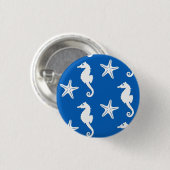 Zeepaard en zeester - wit op kobalblauw ronde button 3,2 cm (Voorkant /achterkant)