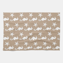 Zeepaard en zeester - wit op tauptan theedoek