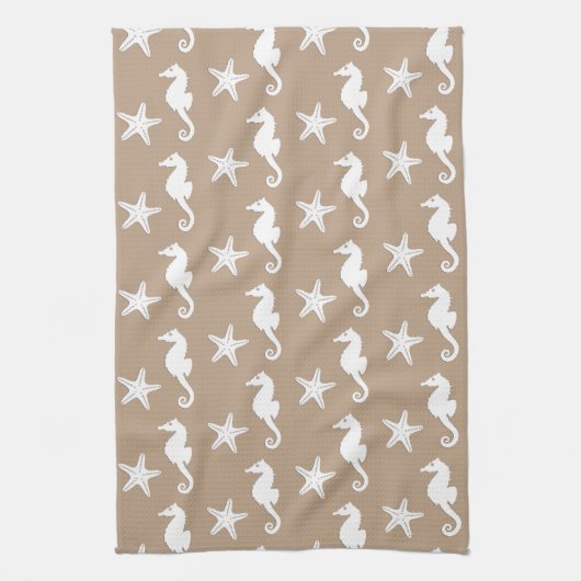 Zeepaard en zeester - wit op tauptan theedoek (Verticaal)