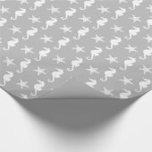 Zeepaard en zeester - wit op zilvergrijs cadeaupapier (Hoek)
