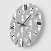 Zeepaard en zeester - wit op zilvergrijs grote klok (Hoek)