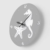 Zeepaard en zeester - wit op zilvergrijs grote klok (Hoek)