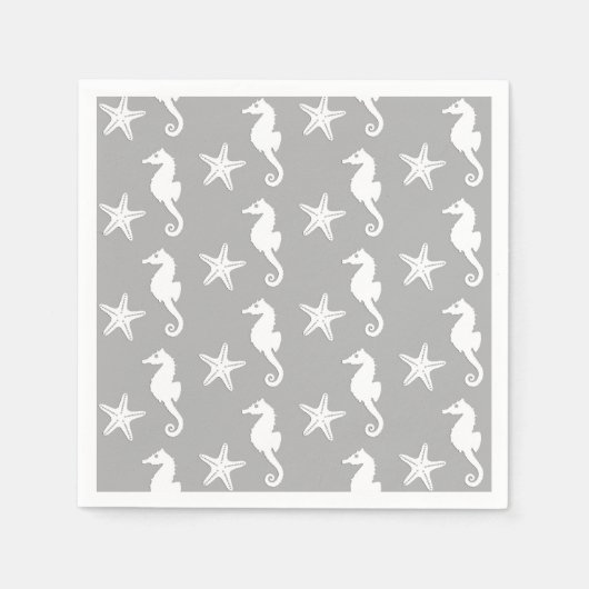 Zeepaard en zeester - wit op zilvergrijs servetten (Voorkant)