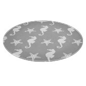 Zeepaard en zeester - wit op zilvergrijs snijplank (Hoek)