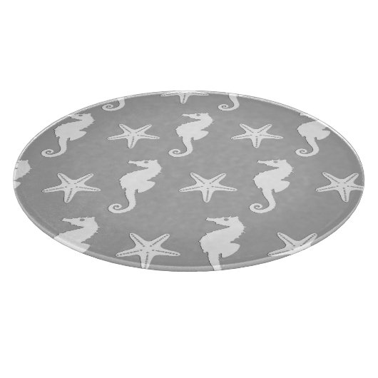 Zeepaard en zeester - wit op zilvergrijs snijplank (Hoek)