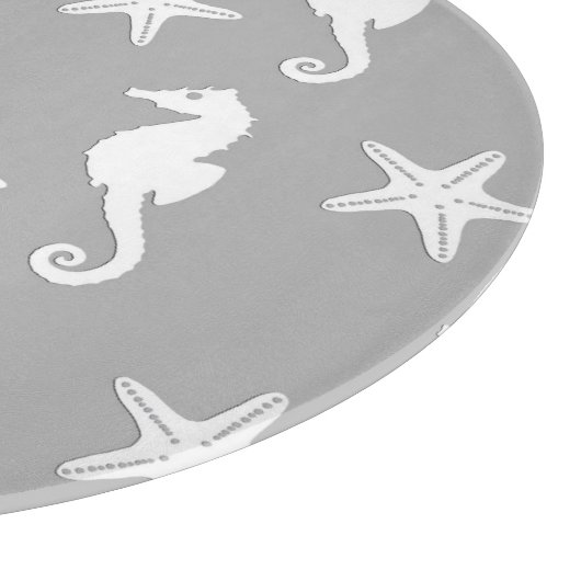 Zeepaard en zeester - wit op zilvergrijs snijplank (Hoek)