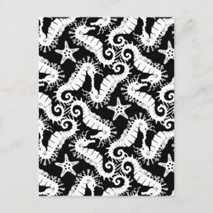 Zeepaard en zeester - zwart en wit patroon briefkaart