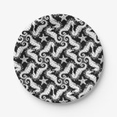 Zeepaard en zeester - zwart en wit patroon papieren bordje (Voorkant)